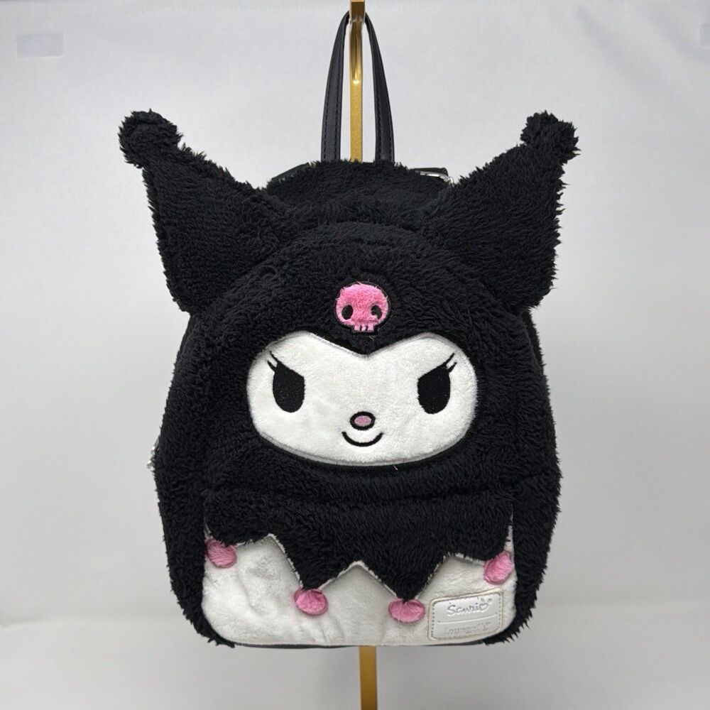 Sanrio Kuromi Plush Mini Backpack Loungefly Black Pink Fuzzy Bag